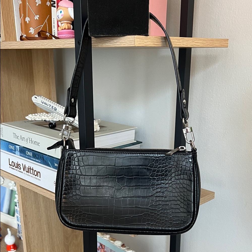 Urban Outfitters Black Croc-Embossed Shoulder Bag